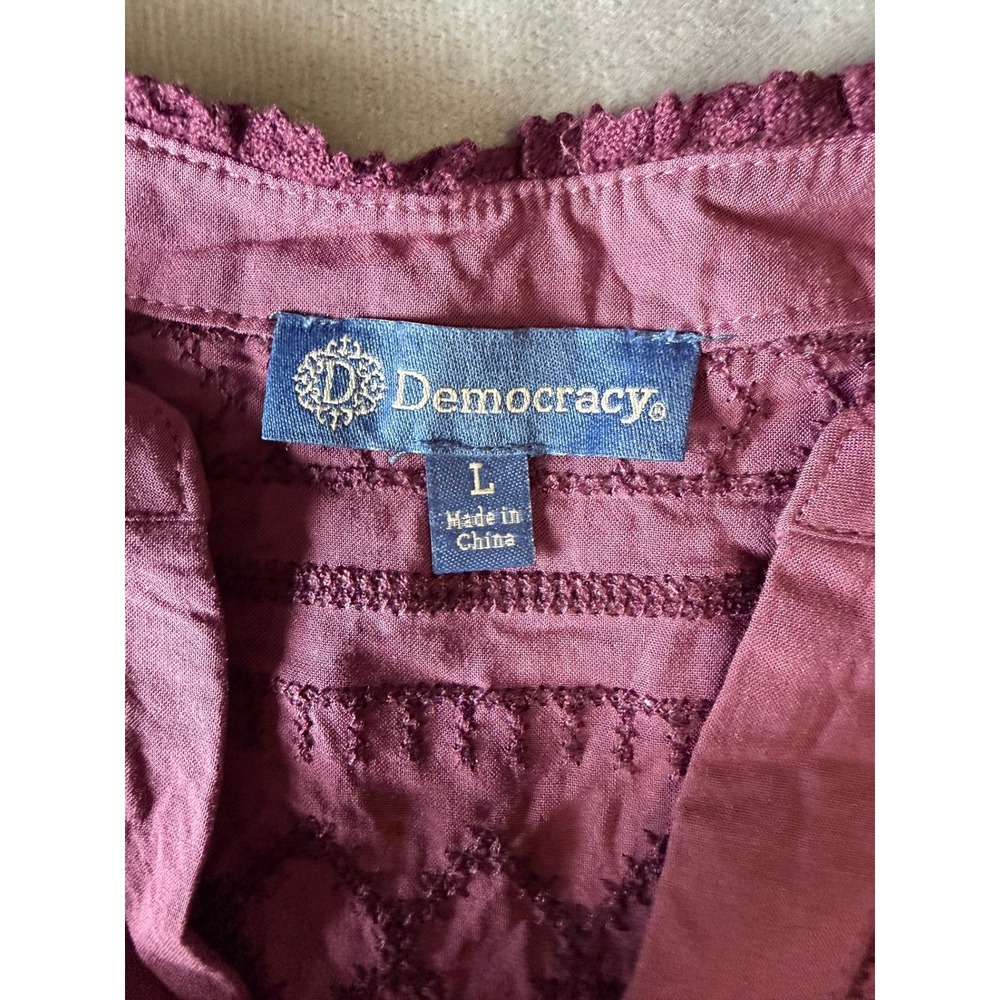 Democracy Mauve Purple Embroidered Boho Peasant Blouse Long Sleeve Lace Trim L - Picture 3 of 3